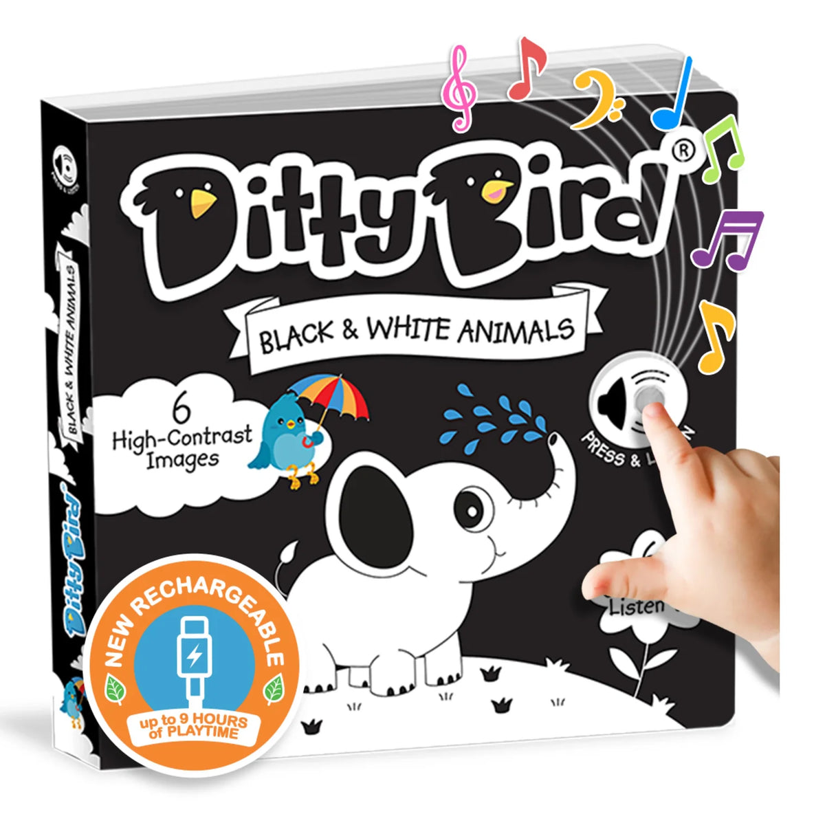 Ditty Bird Rechargeable Sound Book - Black and White Animal Sounds