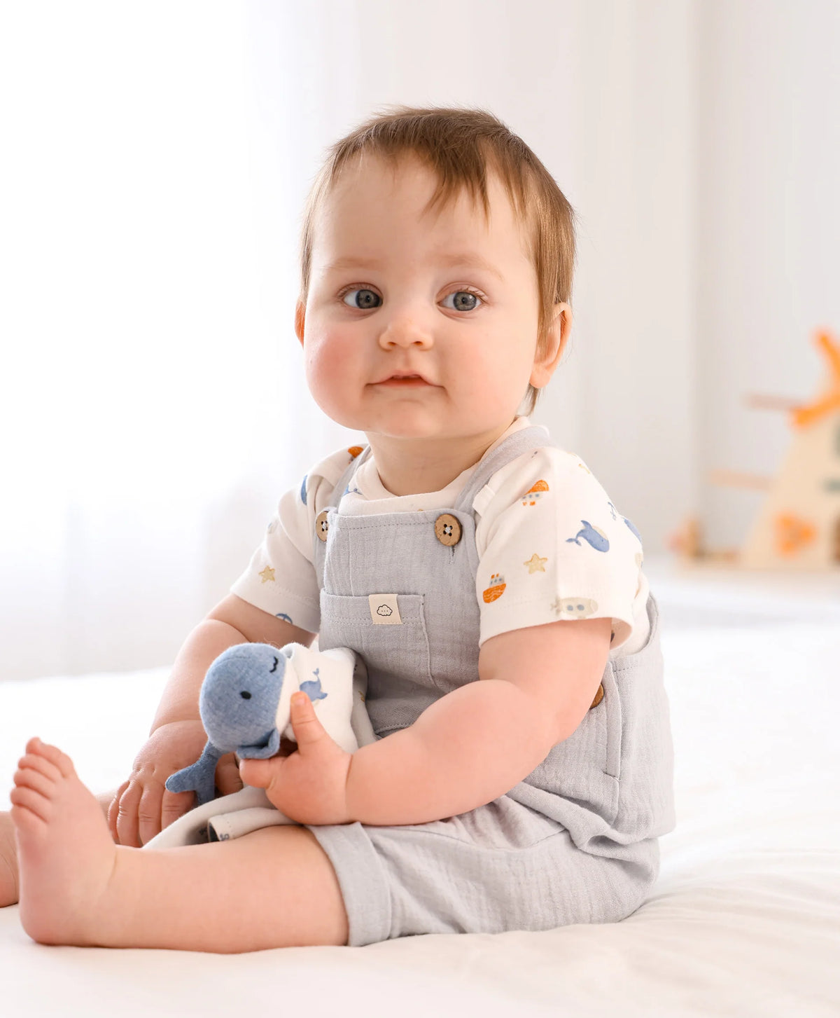 Lummi in Colour Organic Cotton Muslin Overall Romper - Ice Blue