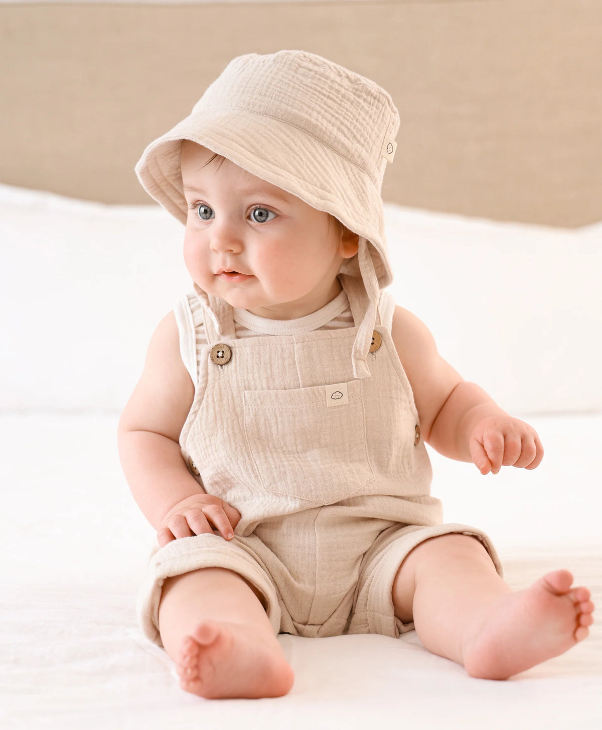 Lummi in Colour Organic Cotton Muslin Overall Romper - Oat