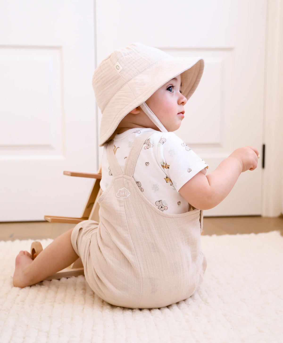 Lummi in Colour Organic Cotton Muslin Overall Romper - Oat