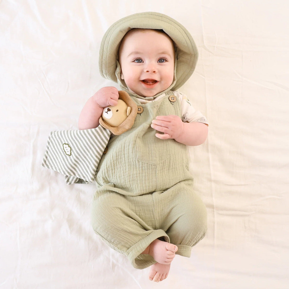 Lummi in Colour Organic Cotton Muslin Overall Romper - Dusk Green