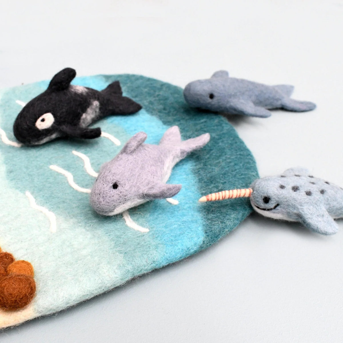 Tara Treasures Felt Ocean Marine Mammals Toys - Orca, Whale, Dolphin, Narwhal