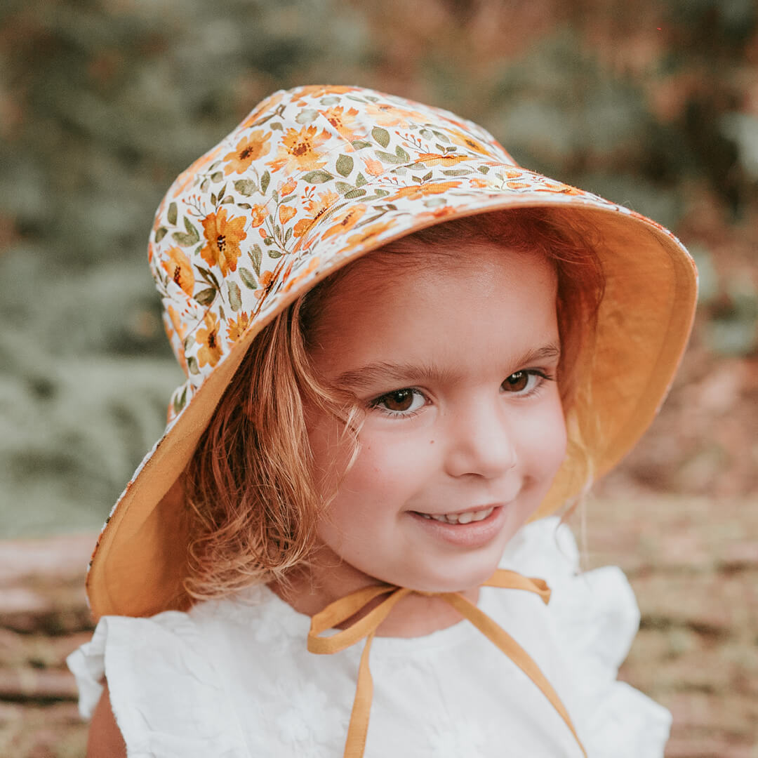 Bedhead Hats Wanderer Girls Reversible Panelled Bucket Sun Hat - Margaret/Maize