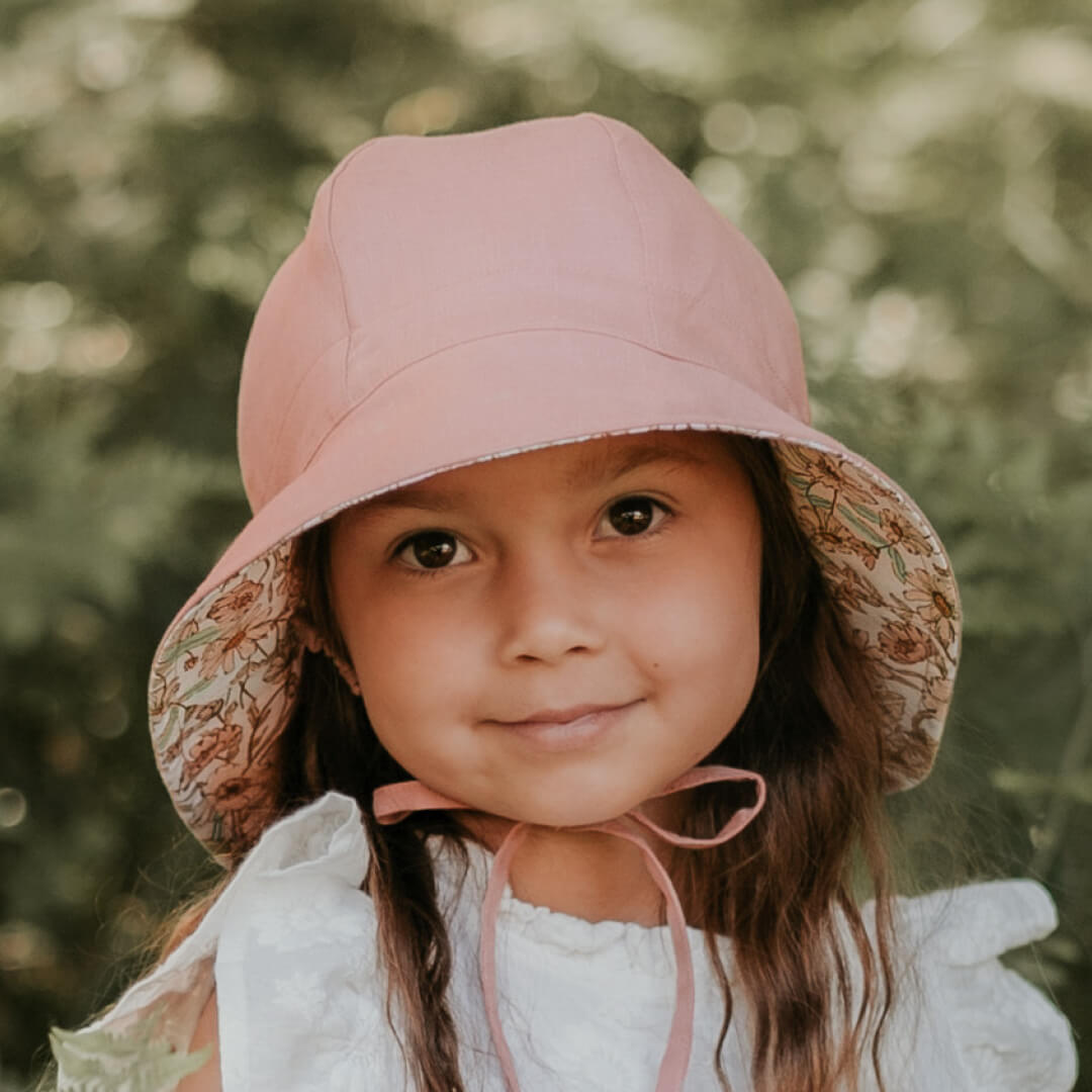 Wanderer Girls Reversible Panelled Bucket Sun Hat - Poppy / Rosa