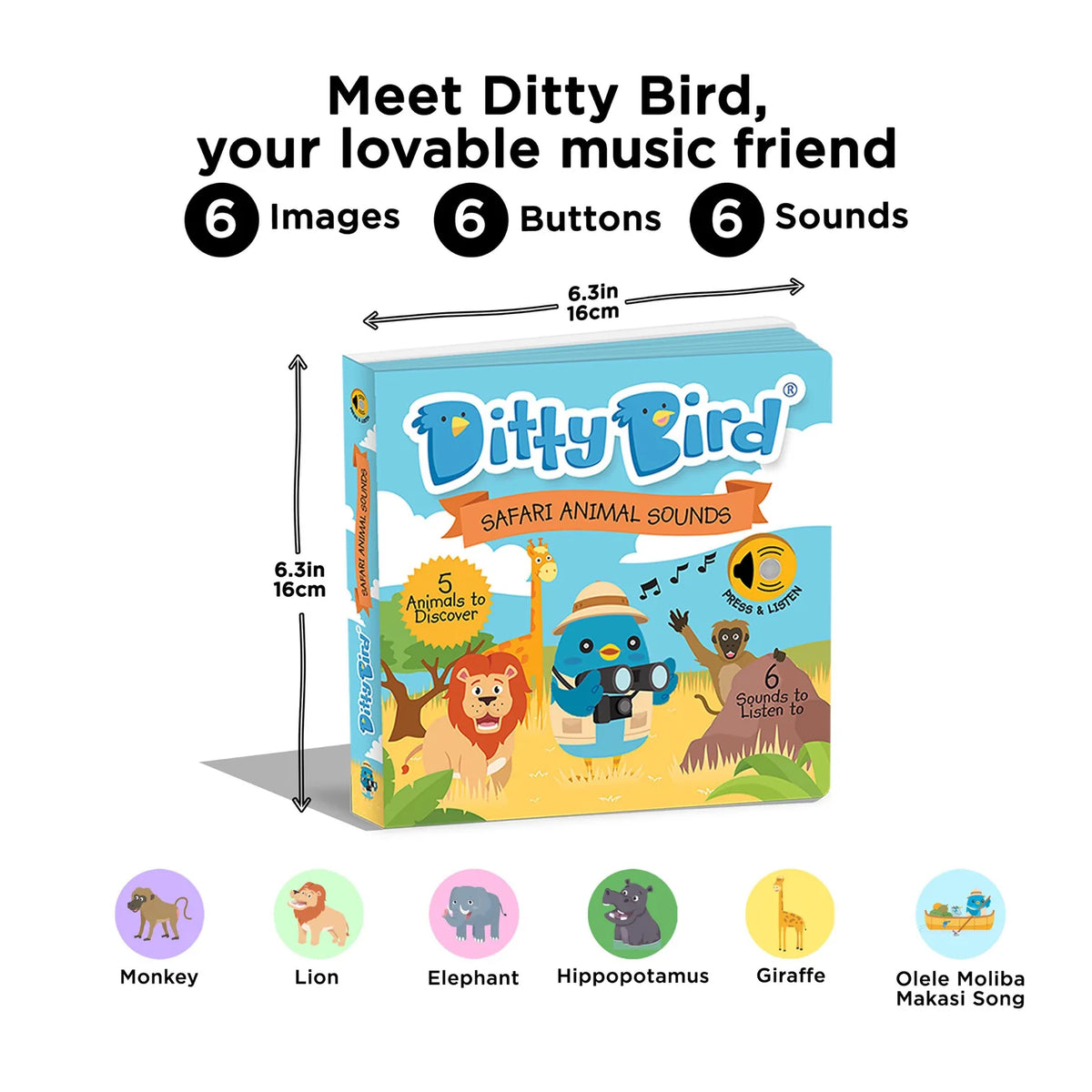 Ditty Bird Rechargeable Sound Book - Safari Animal Sounds