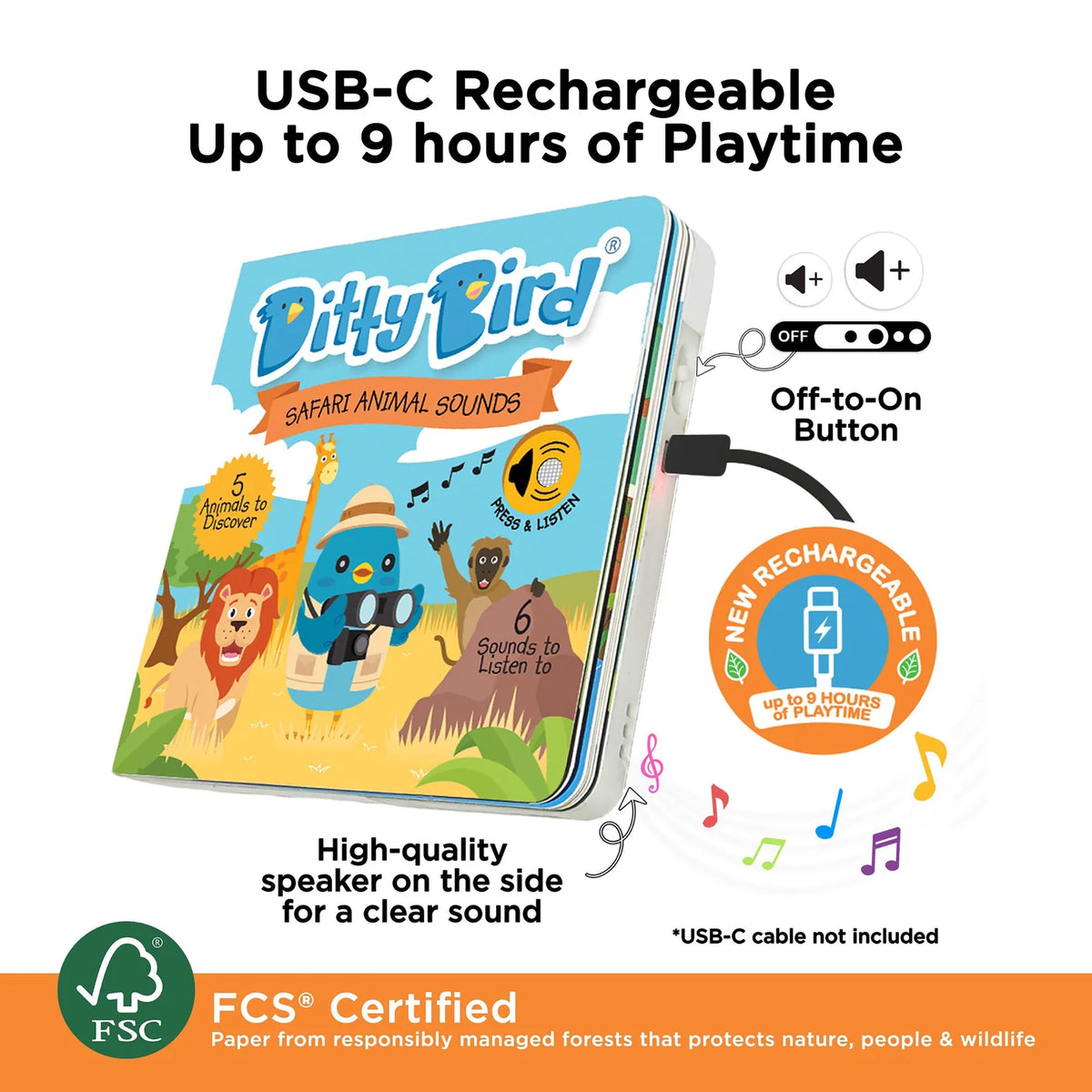Ditty Bird Rechargeable Sound Book - Safari Animal Sounds