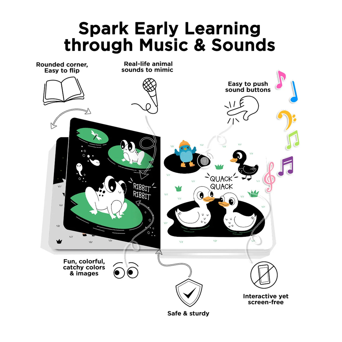 Ditty Bird Rechargeable Sound Book - Black and White Animal Sounds