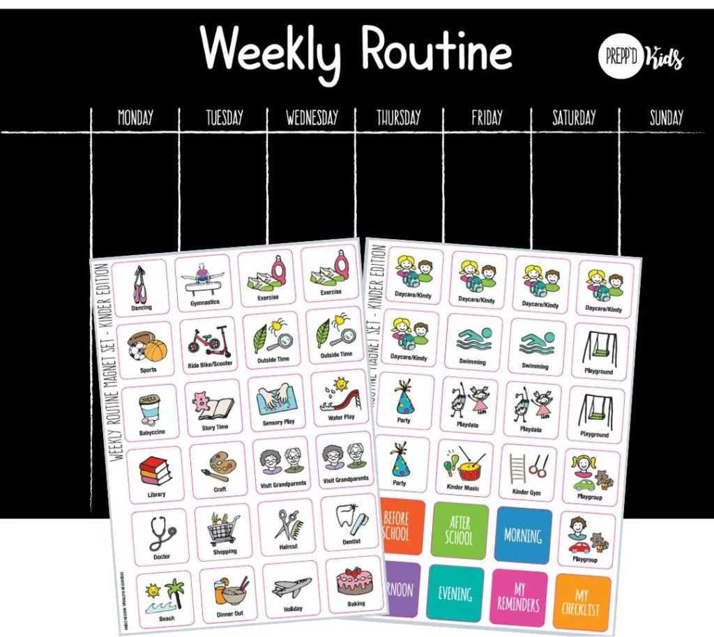 Prepp'd Kids Weekly Routine Chart Set - Kinder Edition