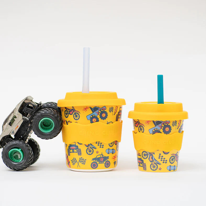 Chino Club Reusable Bamboo Kids 8oz Cup -Wheelies