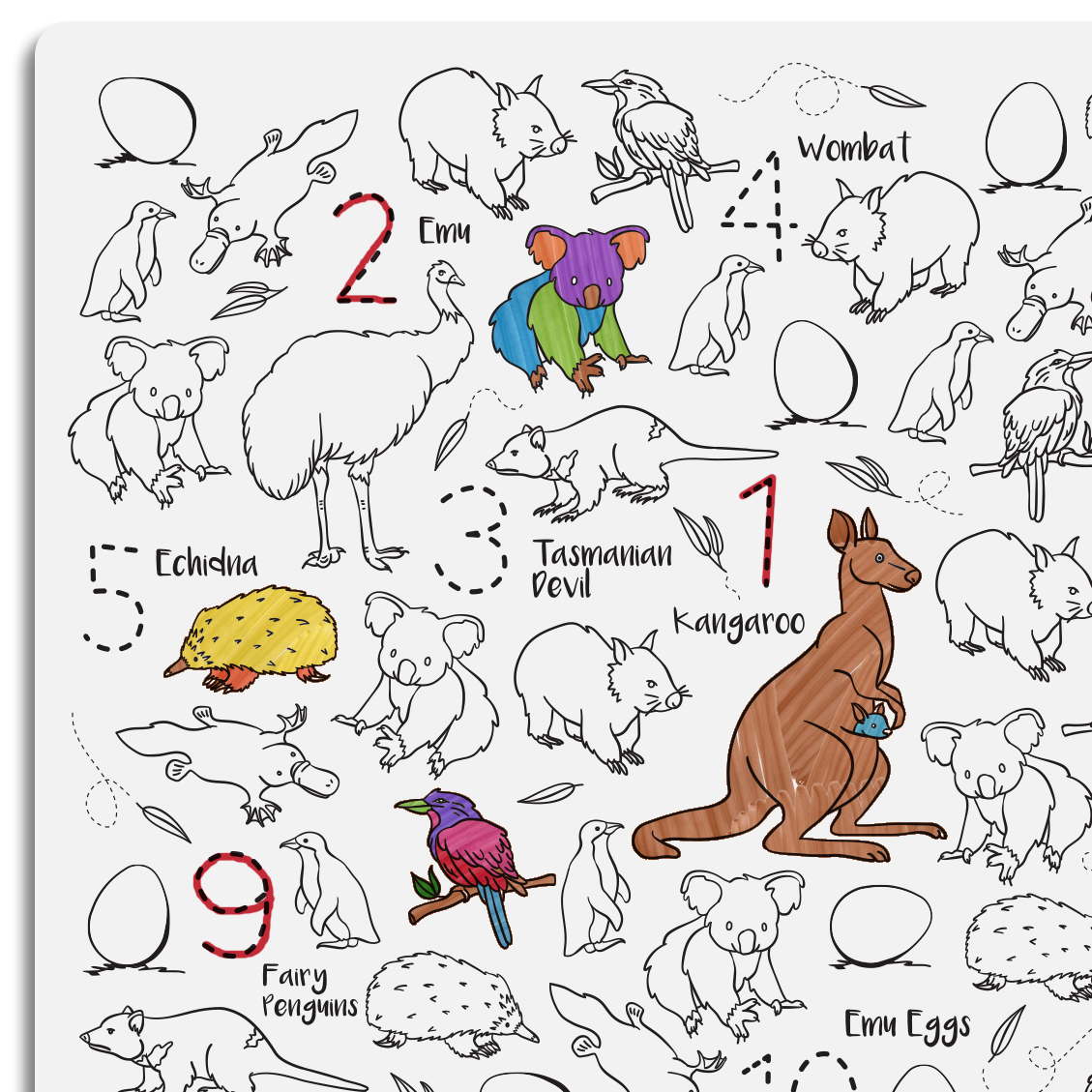 HeyDoodle Reusable Colouring Placemat - Aussie Animals