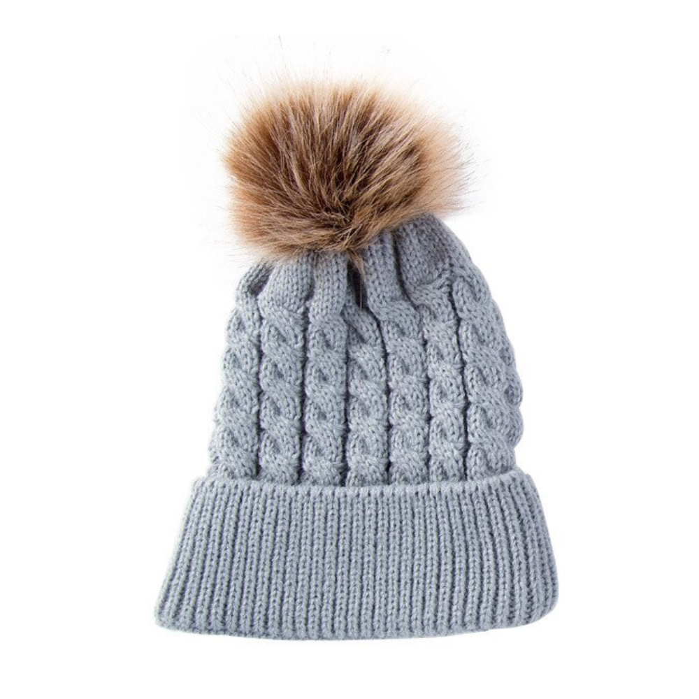 Beanie with Pom Pom - Grey