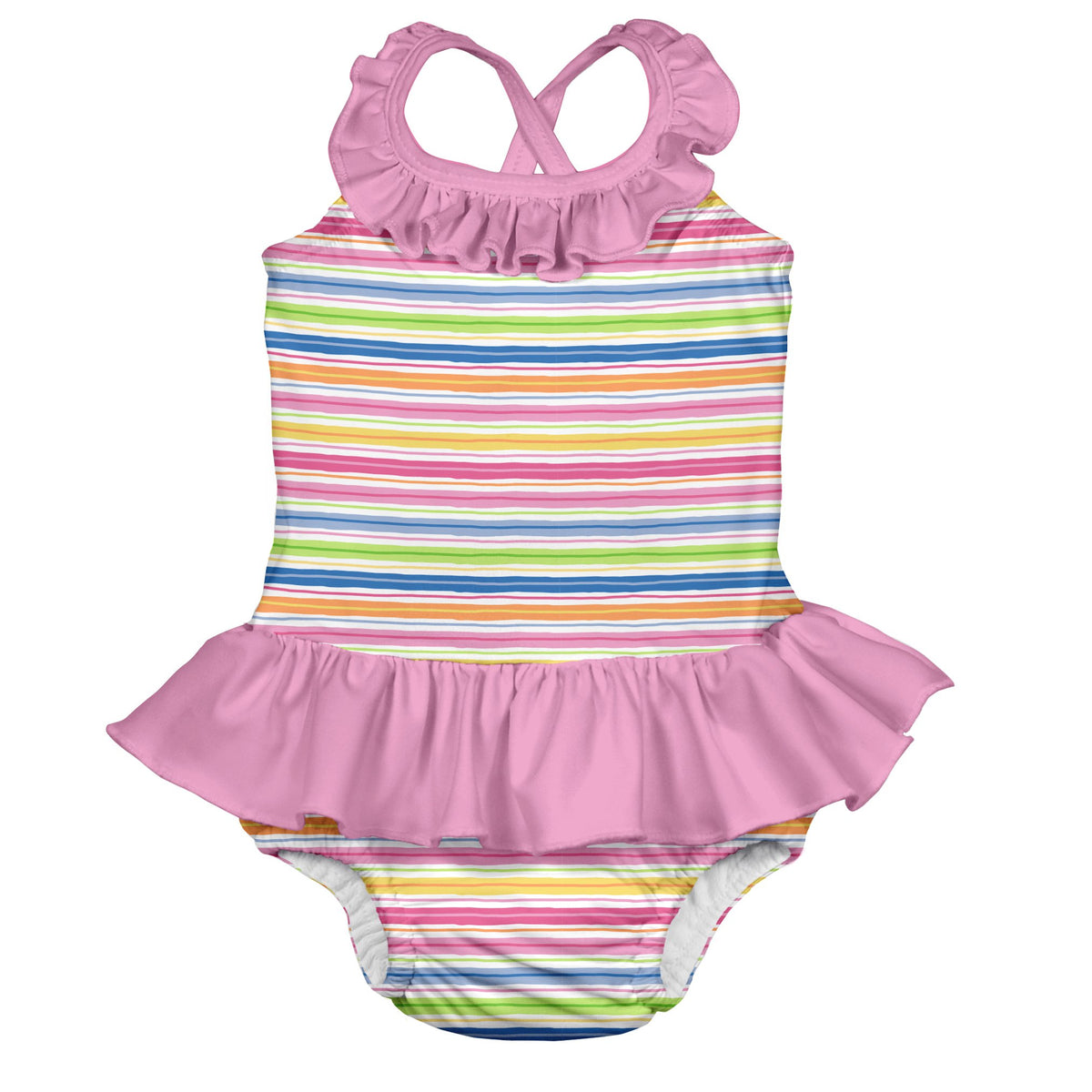 Ruffle Swimsuit with built in Swim Nappy - Pink Wavy