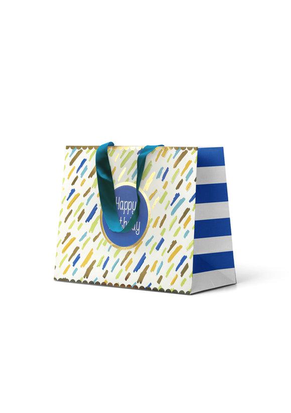 Premium Gift Bag Medium: Embossed & Foiled Paint Dabs Blue