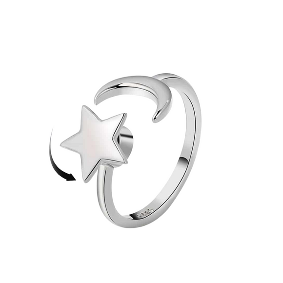 Star and Moon Adjustable Fidget Ring - Silver