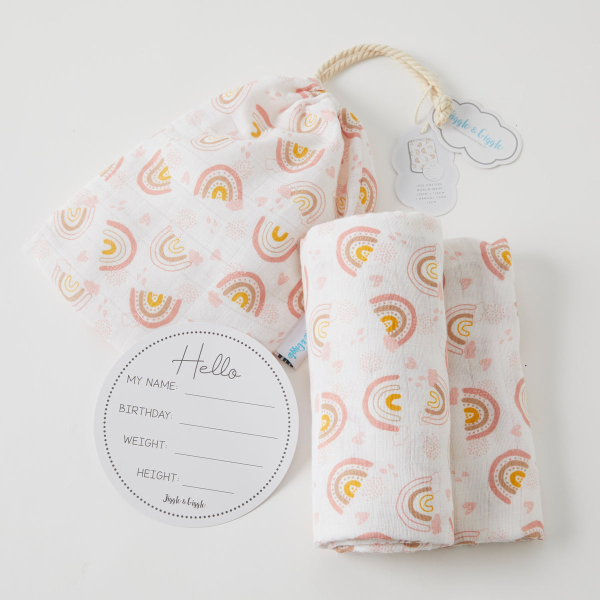 Jiggle and Giggle Rainbow Muslin Wrap &amp; Arrival Card