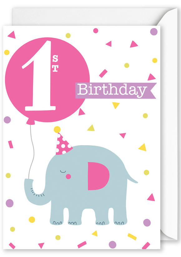 “1st Birthday” Elephant with Pink Balloon
