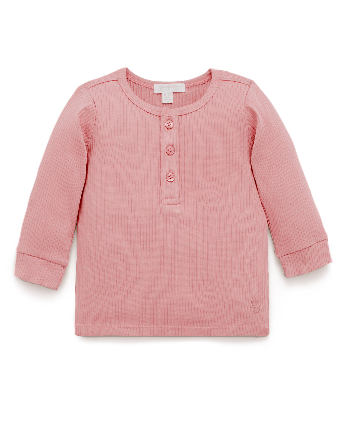 Pure Baby Rib Long Sleeve Henley Tee - Crab Apple