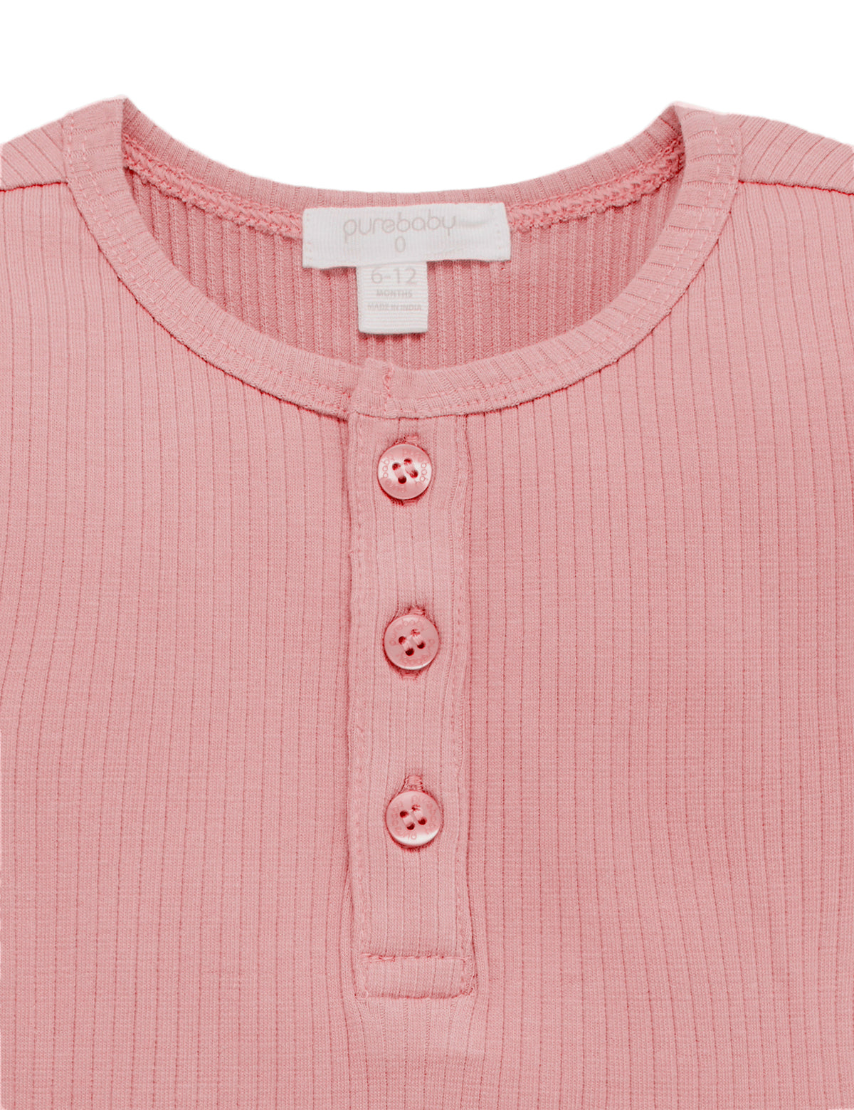 Pure Baby Rib Long Sleeve Henley Tee - Crab Apple