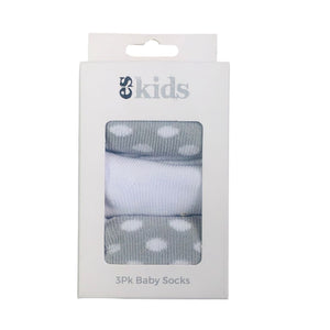 3pk Boxed Baby Socks - Grey Spot