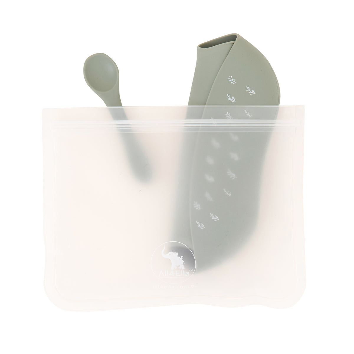 All4Ella Silicone Catch Bib with Spoon - Olive