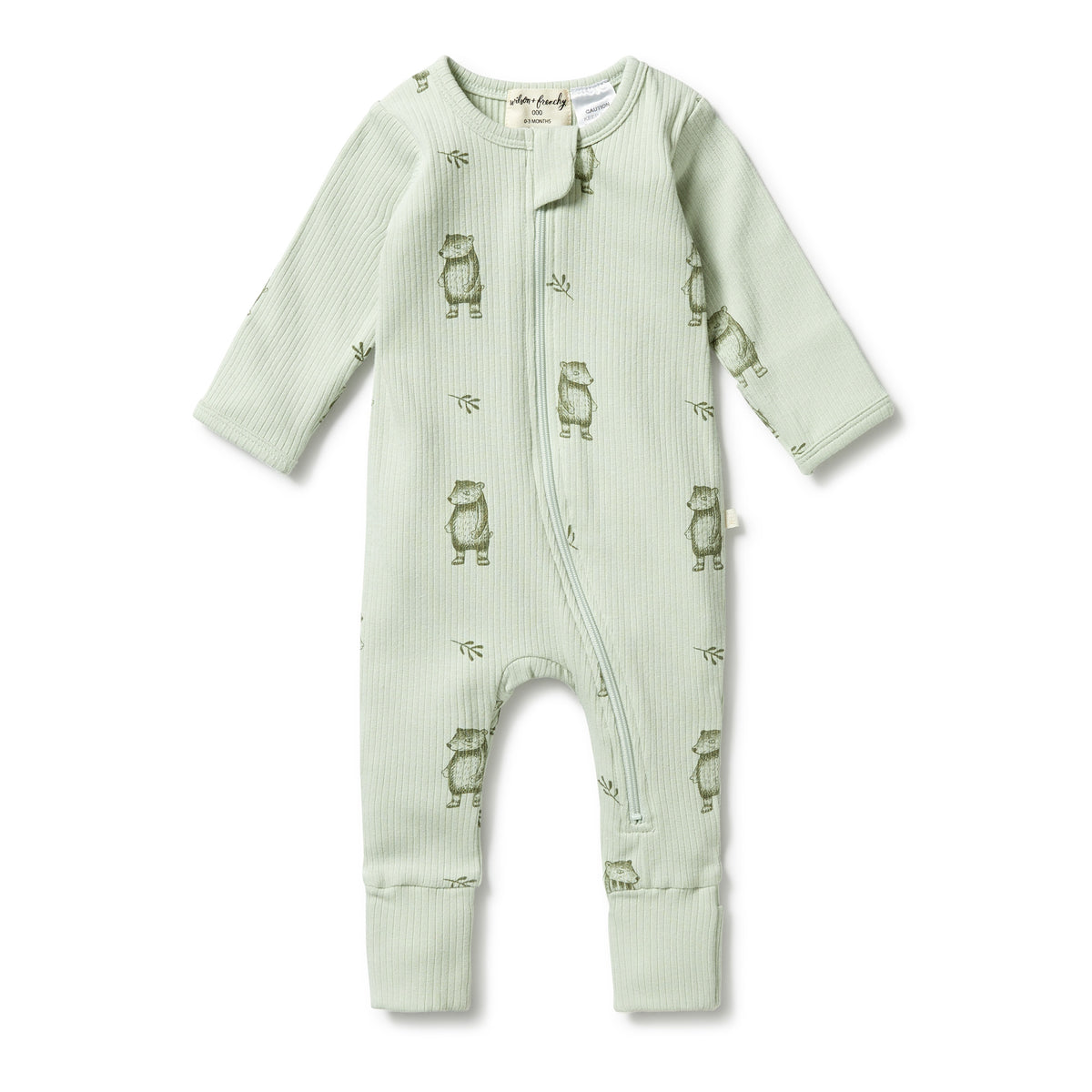 Organic Rib Zipsuit with Feet - Bear Hug