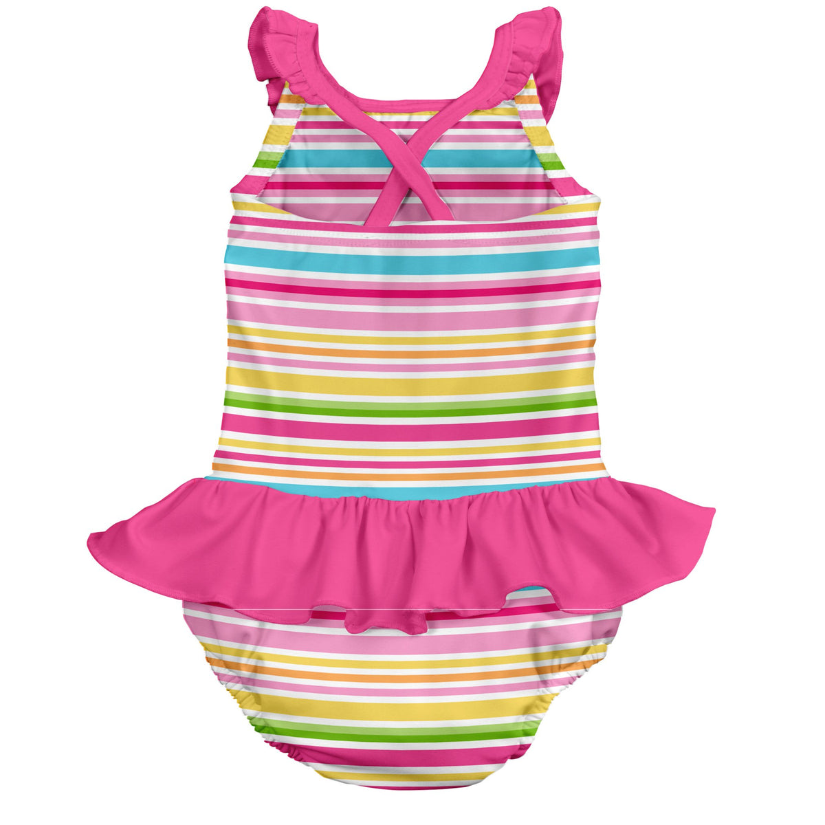 Ruffle Swimsuit with built in Swim Nappy - Pink Multi Stripe