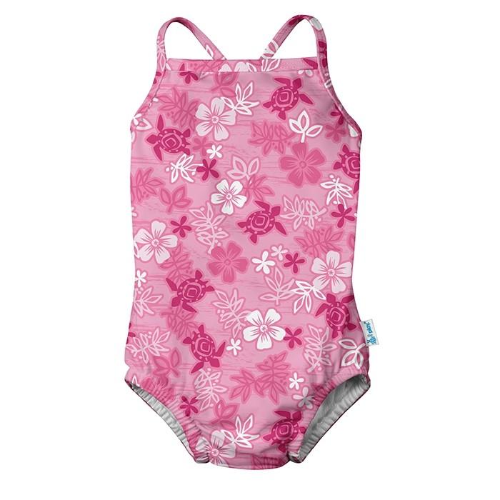 Swimsuit with built in Swim Nappy - Pink Hawaiian Turtle