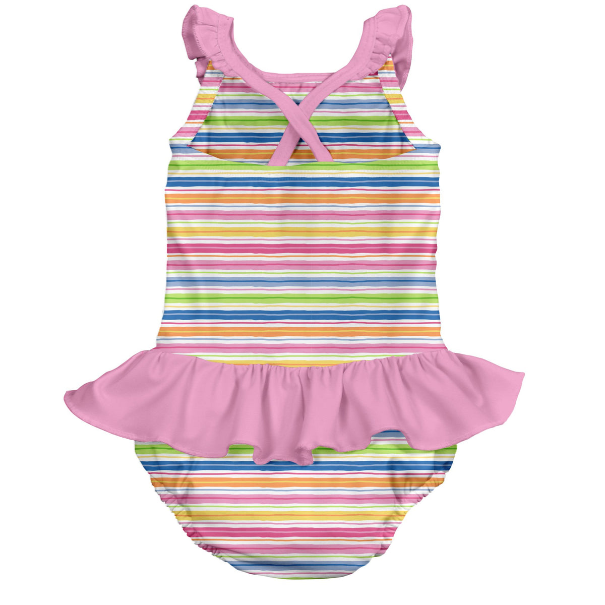 Ruffle Swimsuit with built in Swim Nappy - Pink Wavy