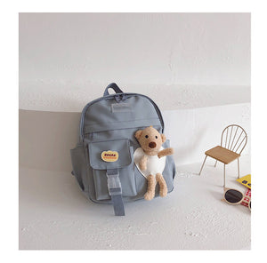 Kids 3D Cartoon Bear Patched Backpack - Blue